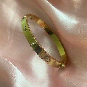 Tory Burch Miller Stud Hinge Bracelet - Yellow ‘Tory’ Gold - Size MEDIUM